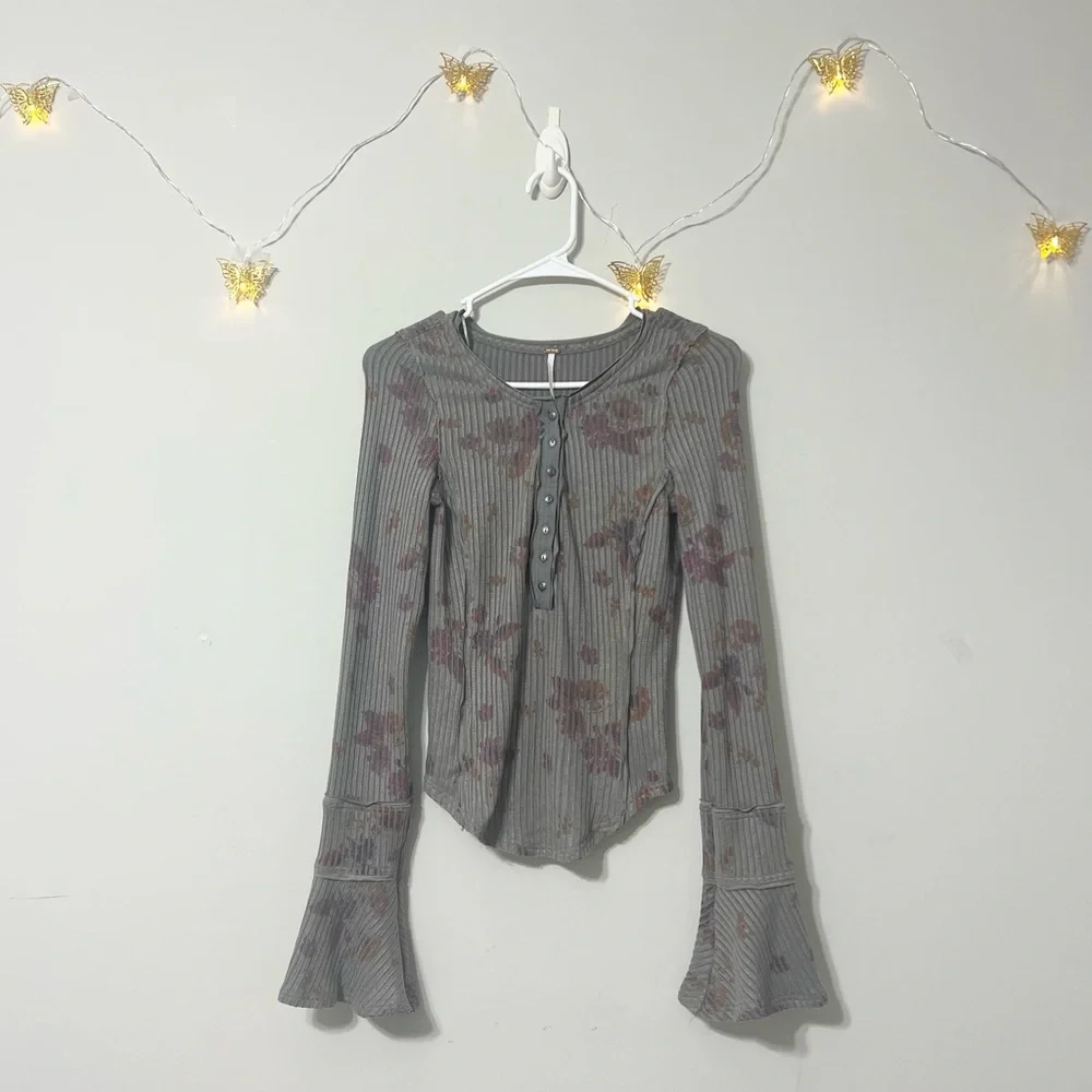 Free People Grey Layer Me Henley Blouse